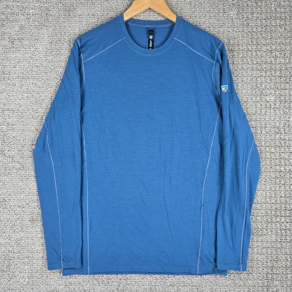 Kuhl Mens Valiant Merino Wool Blend Blue Long Sleeve Base Layer Shirt Size Large